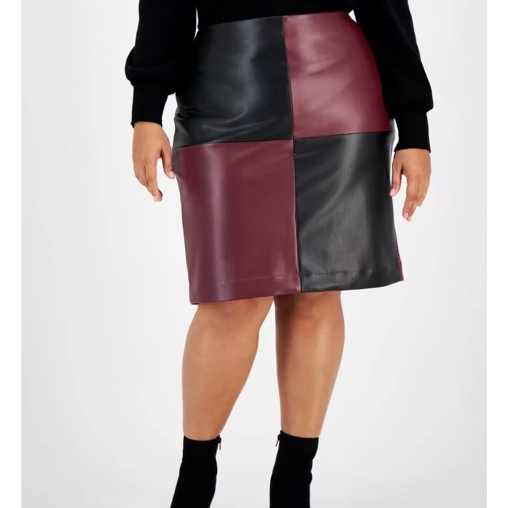 Bar III Two-Tone Black and Burgundy Pencil Skirt